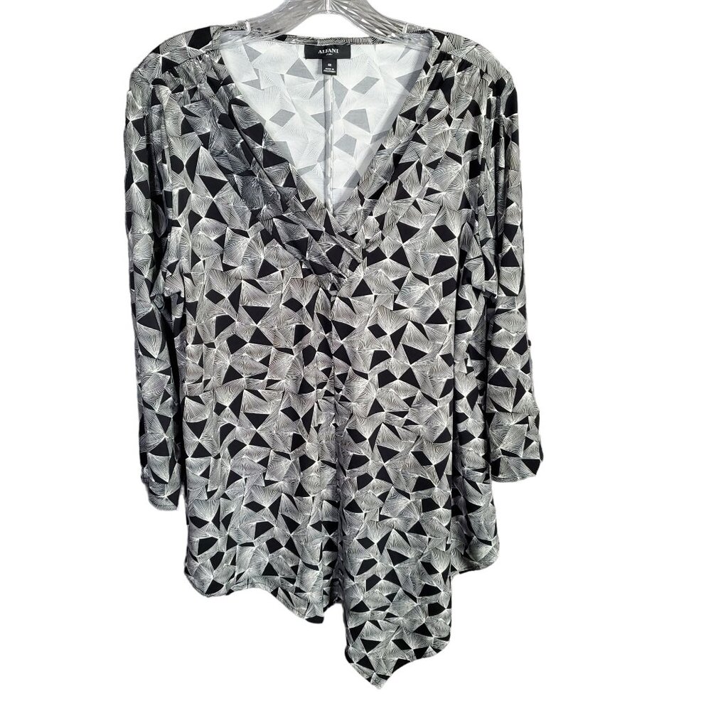 Alfani Womens Size 0X Tunic Asymmetric Hem Geometric Print Fluid Jersey - Picture 2 of 8